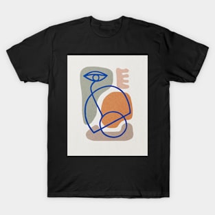 Blue line art, Abstract shapes, Mid century art print T-Shirt